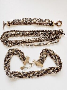 2 pcs Vintage Multi Strand Necklace Lot Layered Chain Beaded Statement Jewelry